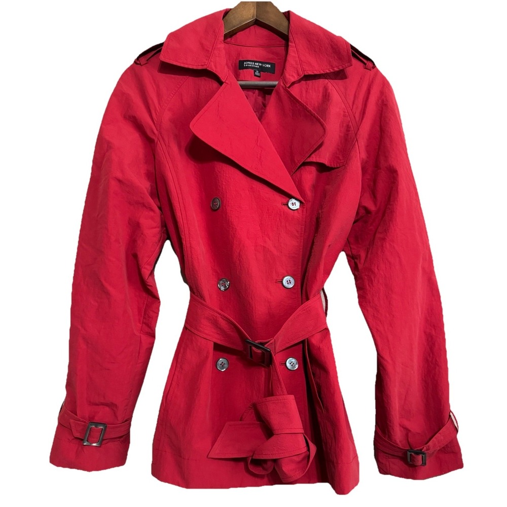 Jones New York Red‎ Cost Double Breasted Belted Pea Coat Jacket size M